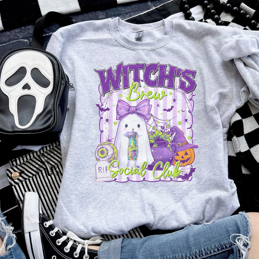 Witch's Brew Social Club Sweatshirt - Ash Grey - Sublimation - Spooky - Unisex Jersey Sweatshirt Casual Clothes