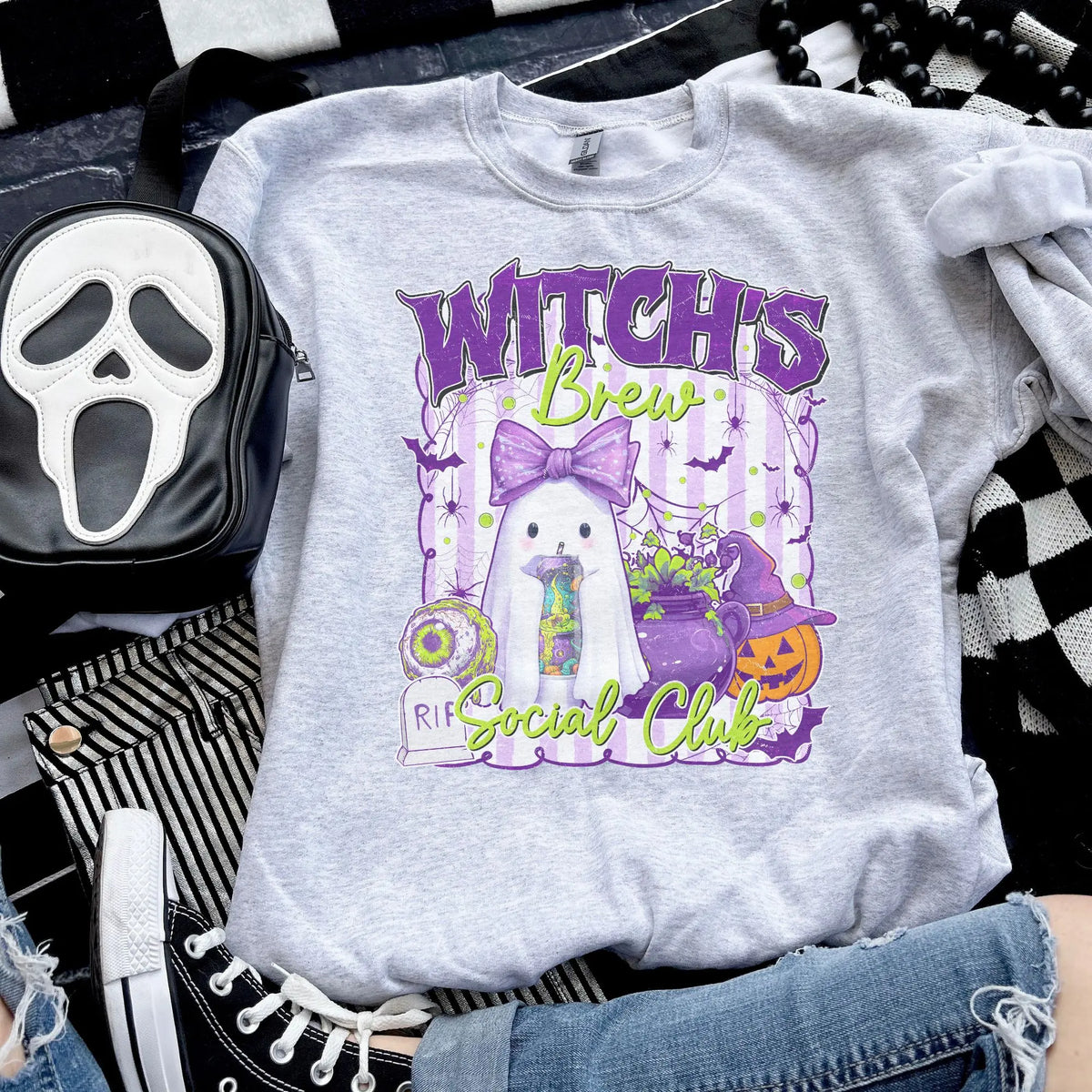 Witch's Brew Social Club Sweatshirt - Ash Grey - Sublimation - Spooky - Unisex Jersey Sweatshirt Casual Clothes