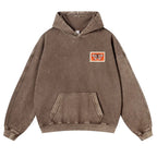 Unisex 380g Washed Brown Vintage Insect Stamp Print Cotton Pullover Hoodie - Soft, Oversize, Casual Longsleeves Tops, Vintage Clothing, 3XL Menswear Autumn Apparel, Cold Wash Compatible
