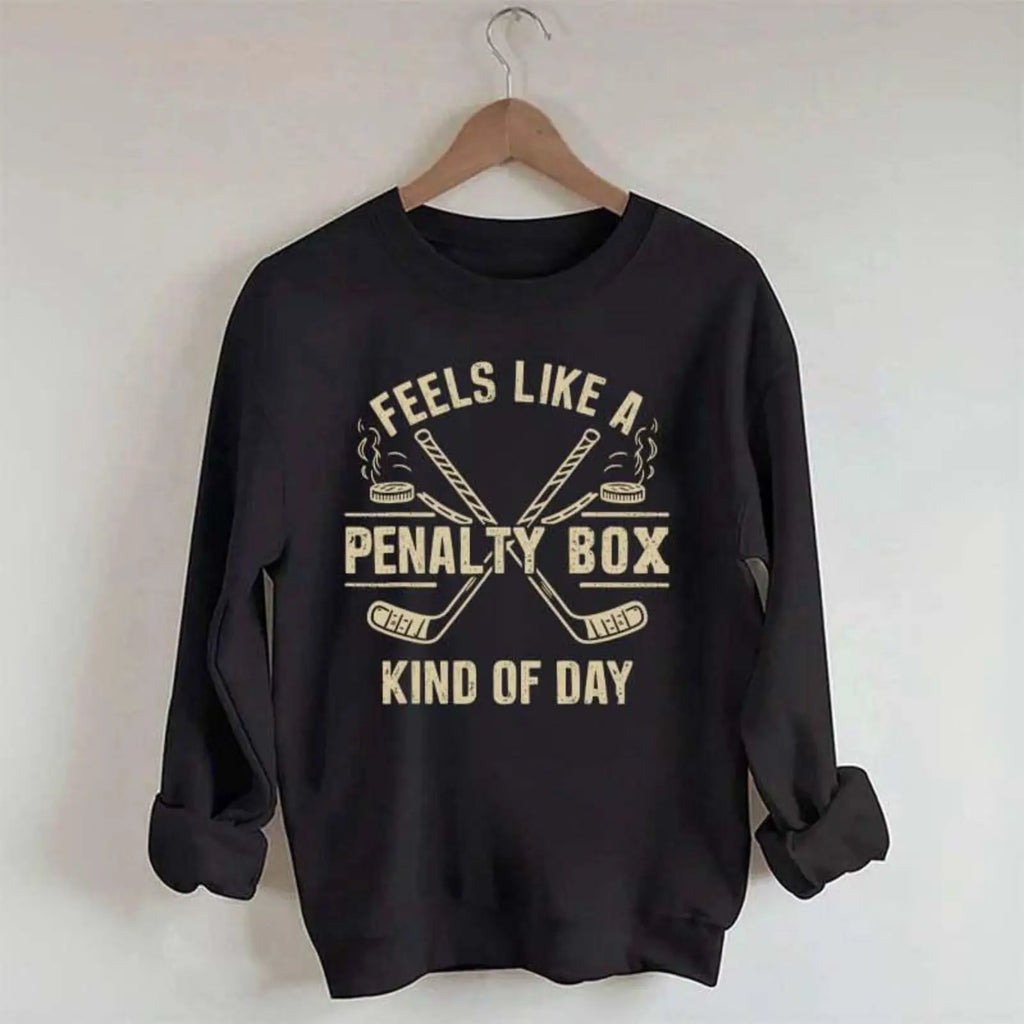 Women's Printed Hooded Sweatshirt - Sweet, Soft for Long Wear, Classic Fit Cotton Blend, Full-Sleeve Modest Athletic Casual, "Feels Like a Day in the Box" Graphic Print, Hockey Enthusiast Party Accessory (Festive & Party Supplies)
