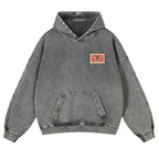 Unisex 380g Washed Brown Vintage Insect Stamp Print Cotton Pullover Hoodie - Soft, Oversize, Casual Longsleeves Tops, Vintage Clothing, 3XL Menswear Autumn Apparel, Cold Wash Compatible