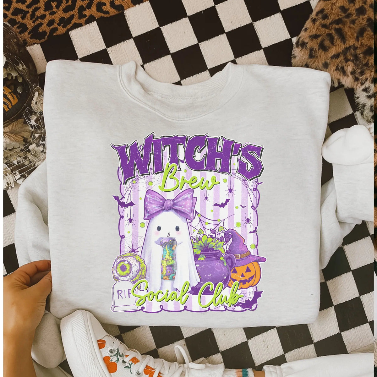 Witch's Brew Social Club Sweatshirt - Ash Grey - Sublimation - Spooky - Unisex Jersey Sweatshirt Casual Clothes