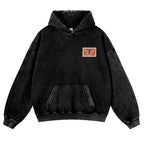 Unisex 380g Washed Brown Vintage Insect Stamp Print Cotton Pullover Hoodie - Soft, Oversize, Casual Longsleeves Tops, Vintage Clothing, 3XL Menswear Autumn Apparel, Cold Wash Compatible