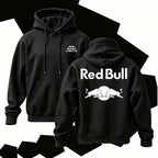 Racing Graphic Hoodie, Men's Cotton Pullover Sweatshirt, Vintage Streetwear Hoodie, Bold Back Print Casual Long Sleeve Top