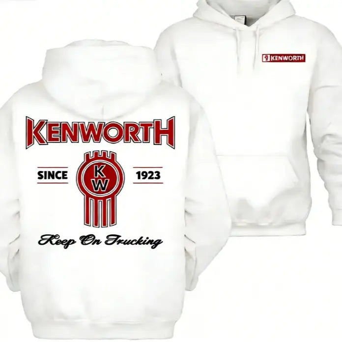 Men's Kenworth Logo Cotton Long-Sleeve Graphic Hoodie - USA-Made, Soft, Cozy 1923 Trucker Pullover, Vintage Streetwear, Party, Workwear Ready, New Year Fall Winter Outdoor Semi Truck-Inspired Sweatshirt