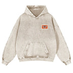 Unisex 380g Washed Brown Vintage Insect Stamp Print Cotton Pullover Hoodie - Soft, Oversize, Casual Longsleeves Tops, Vintage Clothing, 3XL Menswear Autumn Apparel, Cold Wash Compatible