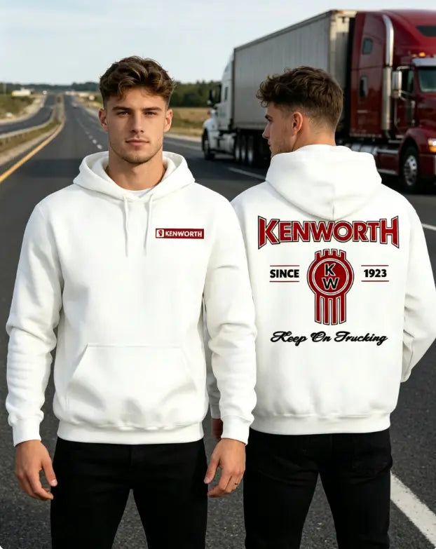 Men's Kenworth Logo Cotton Long-Sleeve Graphic Hoodie - USA-Made, Soft, Cozy 1923 Trucker Pullover, Vintage Streetwear, Party, Workwear Ready, New Year Fall Winter Outdoor Semi Truck-Inspired Sweatshirt