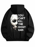 KitchenEra Men's Loose Long Sleeve Cotton Blend Pullover Hoodie - Halloween Graphic Hoodies, Michael Myers Mask Design, Jason Voorhees-Inspired "You Can't Kill The Bogey" Quote Print Horror Fan Apparel