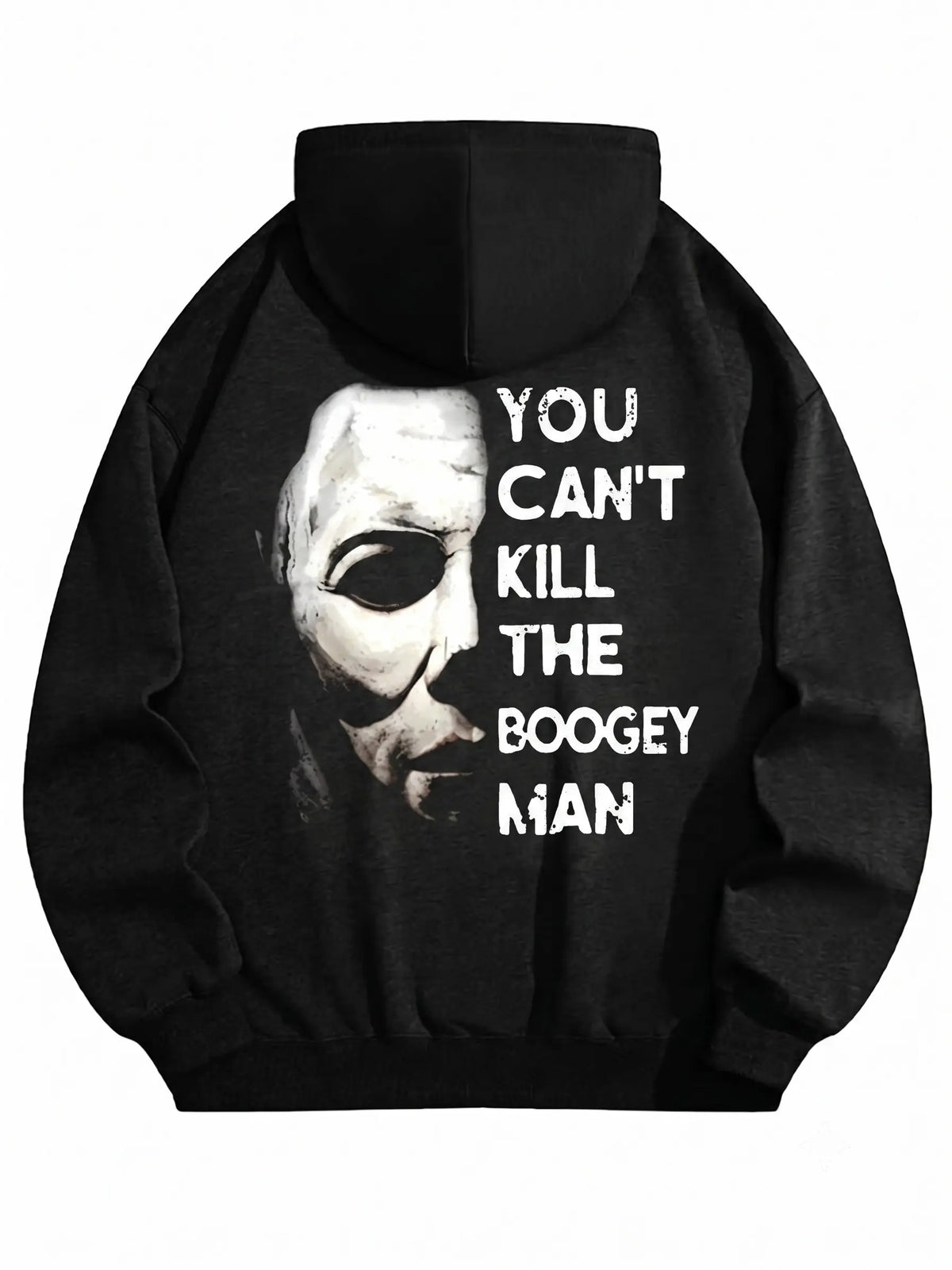 KitchenEra Men's Loose Long Sleeve Cotton Blend Pullover Hoodie - Halloween Graphic Hoodies, Michael Myers Mask Design, Jason Voorhees-Inspired "You Can't Kill The Bogey" Quote Print Horror Fan Apparel