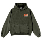 Unisex 380g Washed Brown Vintage Insect Stamp Print Cotton Pullover Hoodie - Soft, Oversize, Casual Longsleeves Tops, Vintage Clothing, 3XL Menswear Autumn Apparel, Cold Wash Compatible